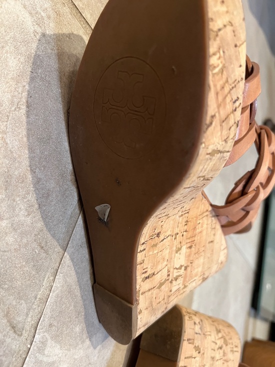 Tory Burch Braided Tan Leather Wedge Sandals 9 - Picture 4 of 6